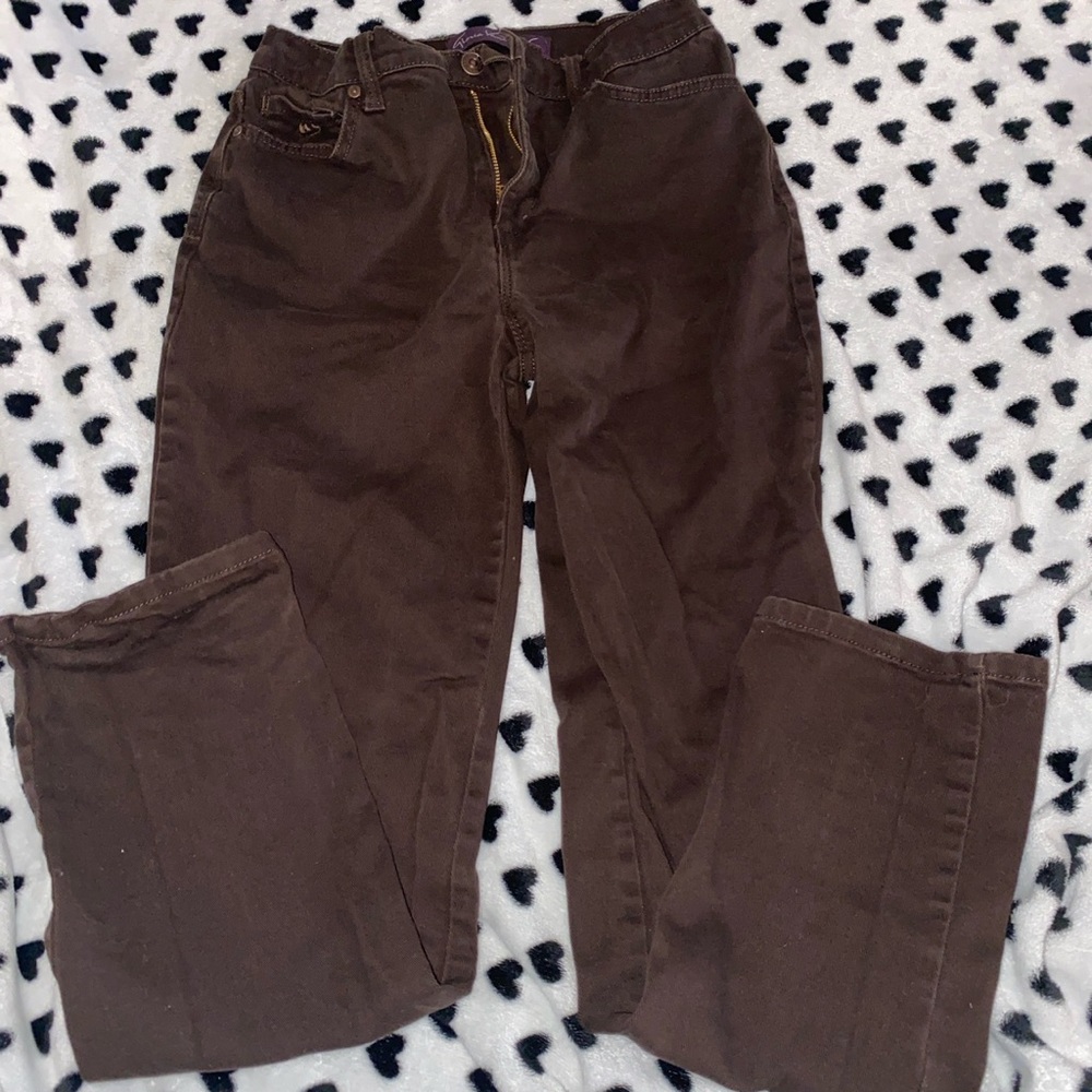 Brown pants, straight leg, no flaws